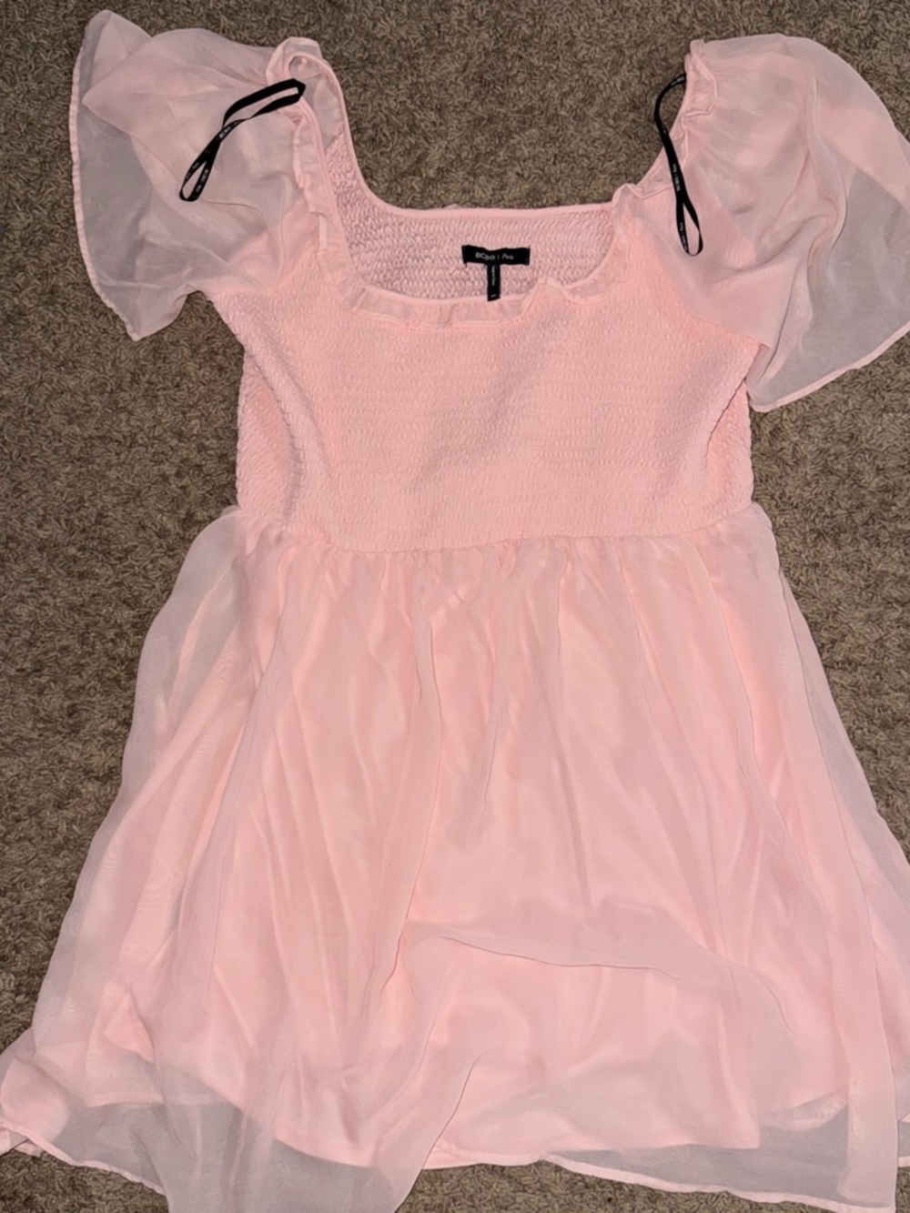BCBG Pale Pink Chiffon Puff-Sleeve Mini Dress
